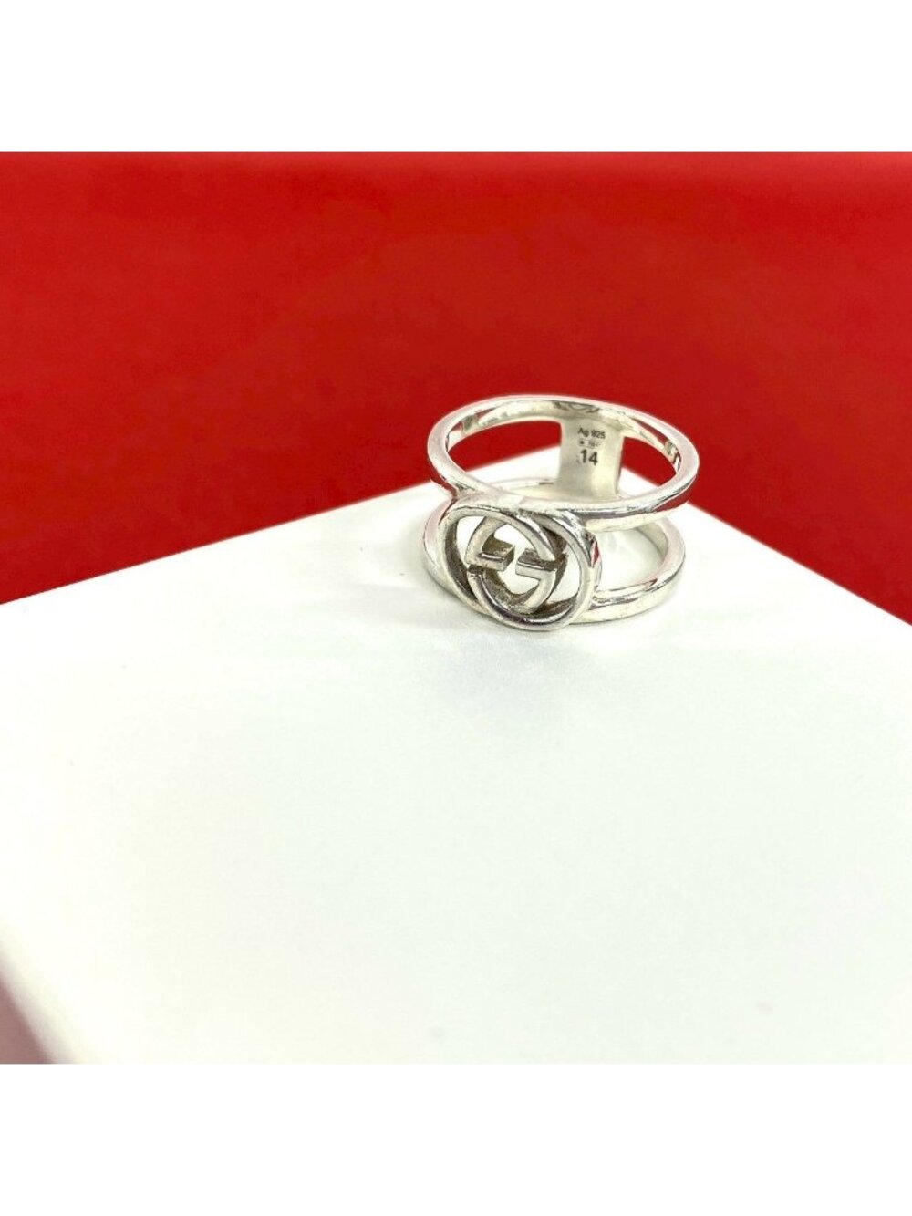 Gucci Interlocking G Logo Motif 925 Sterling Silver Ring